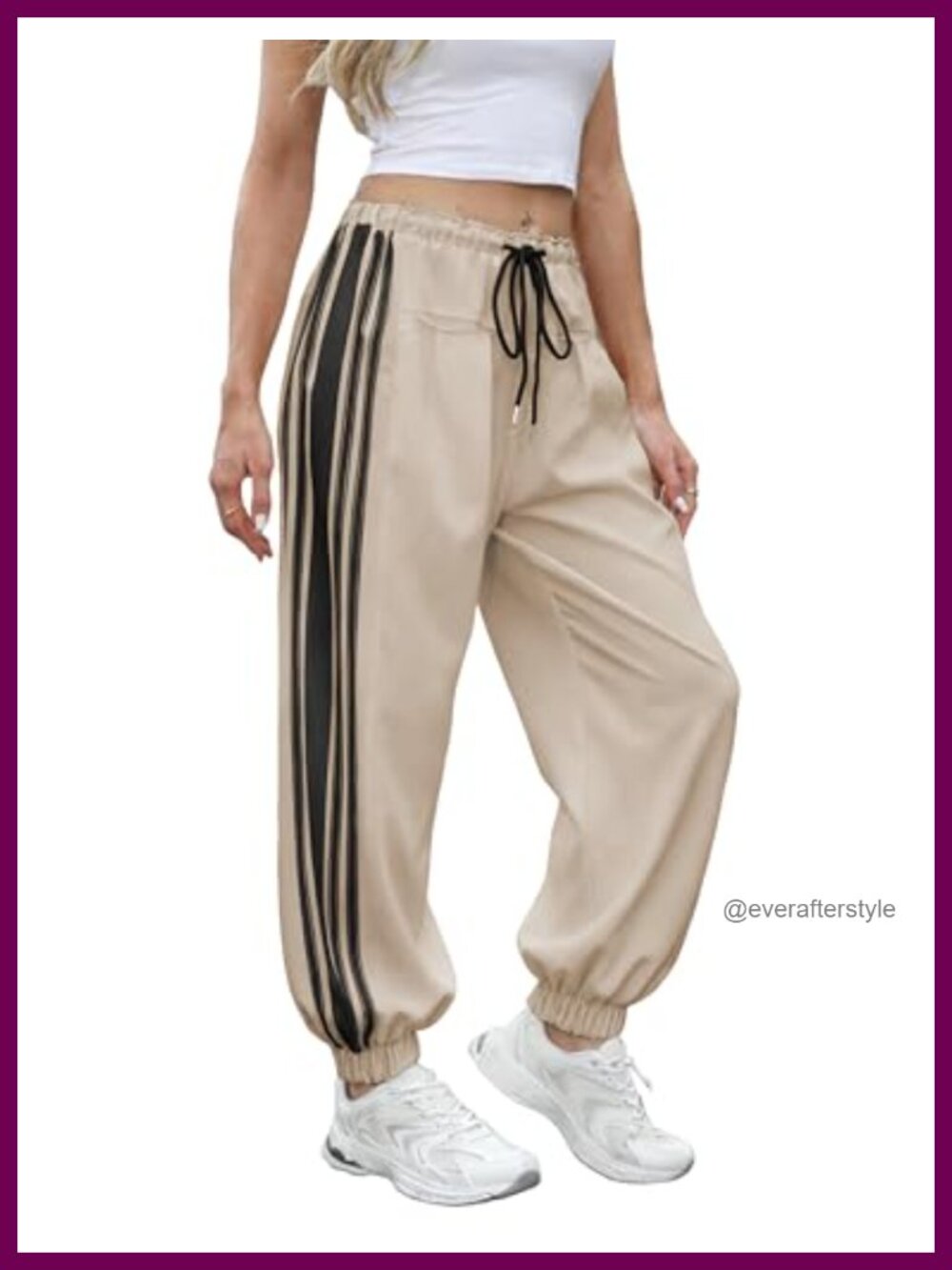 Women's Baggy Side Striped Harem Jogger Pants High Waist Drawstring Pockets